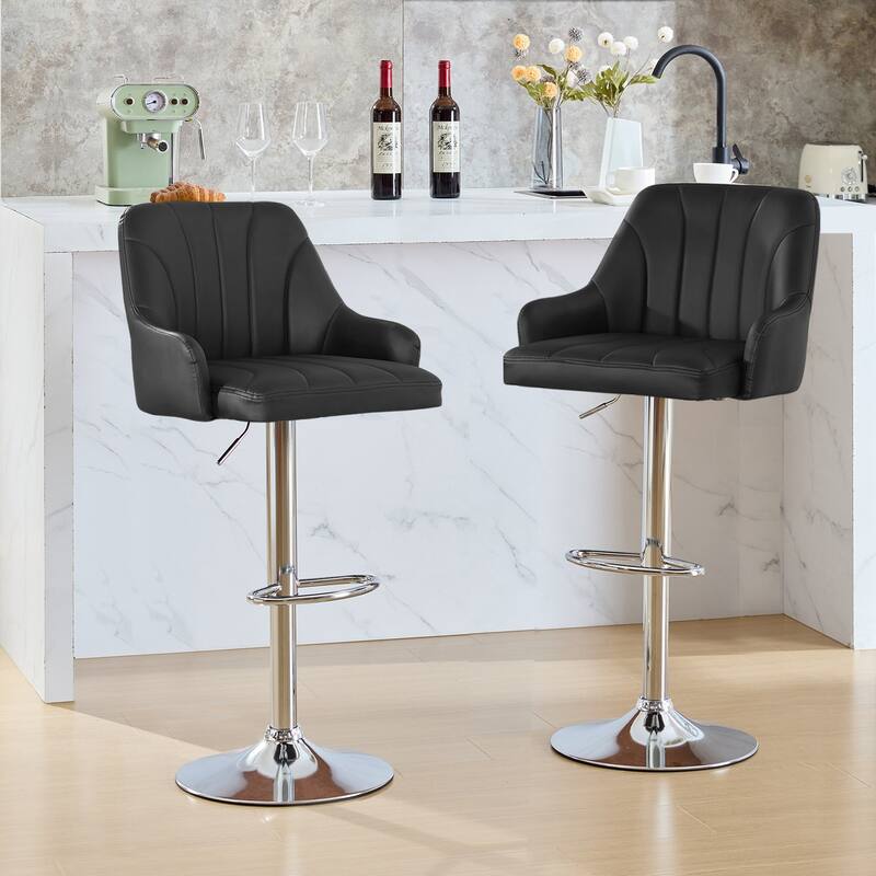 Adjustable Armless Swivel PU Leather Bar Stools Chrome Air Lift Counter Height Stools Set of 4 for Living Room Kitchen Bar