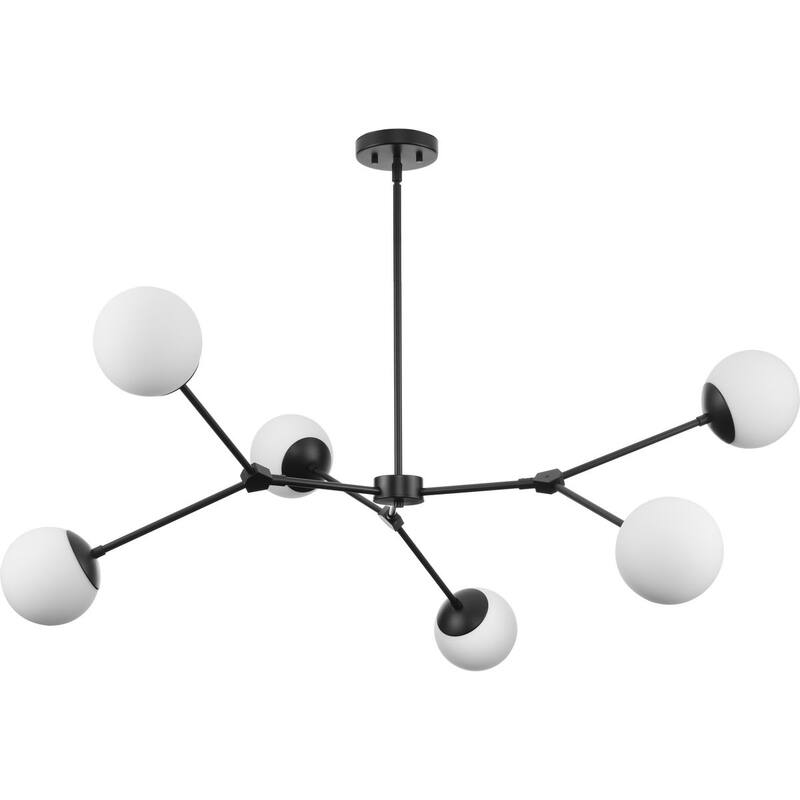 Haas Collection Six-Light Matte Black Mid-Century Modern Chandelier - 50 in x 50 in x 5.87 in - 50 in x 50 in x 5.87 in