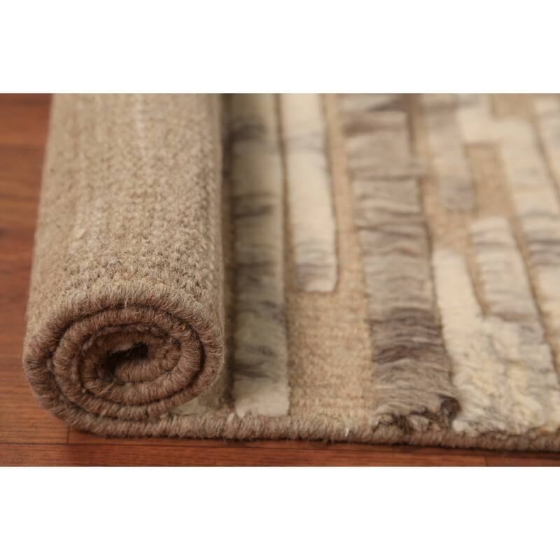 Striped Abstract Moroccan Indian Accent Rug Hand-Knotted Wool Carpet - 2'0"x 3'0"