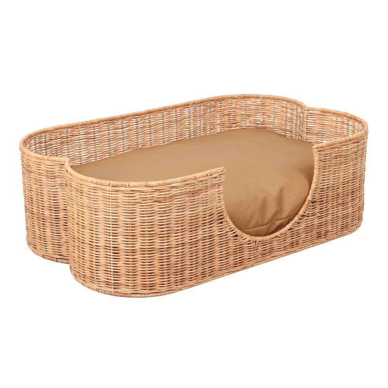 Scallop Rattan Dog Bed with Machine Washable Cushion