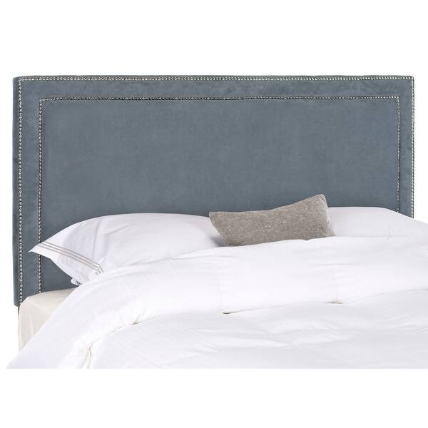 SAFAVIEH Cory Grey Velvet Upholstered Headboard Silver Nailhead