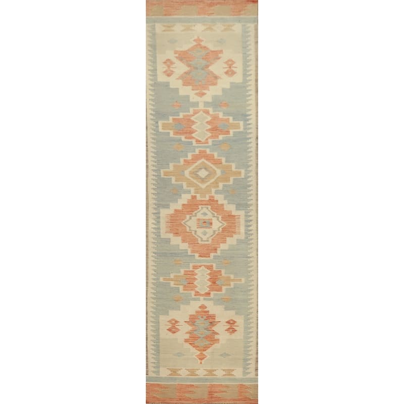 Hand Woven Oriental 100% Wool Carpet Southwestern Tribal Multi-Colored Kilim Runner Rug - 11' 9'' X 2' 8''