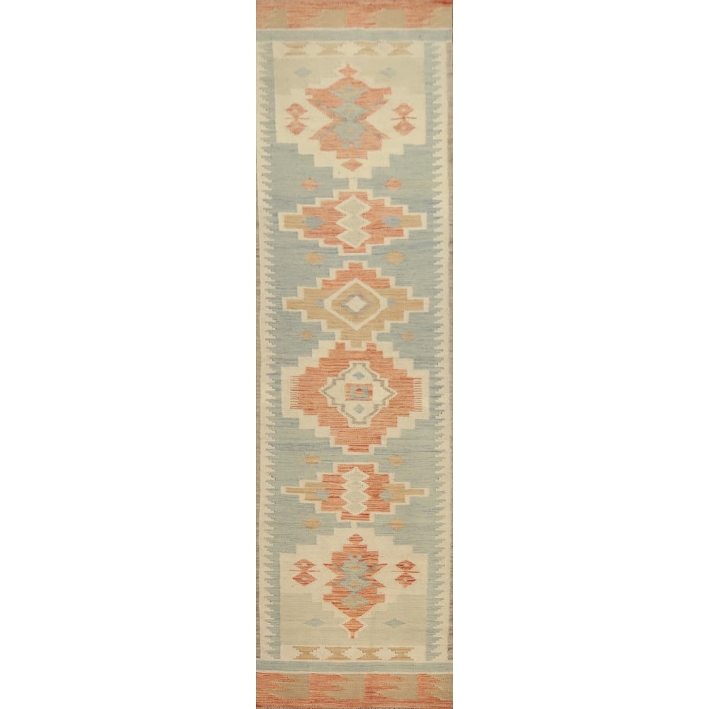 Hand Woven Oriental 100% Wool Carpet Southwestern Tribal Multi-Colored Kilim Runner Rug - 11' 9'' X 2' 8''