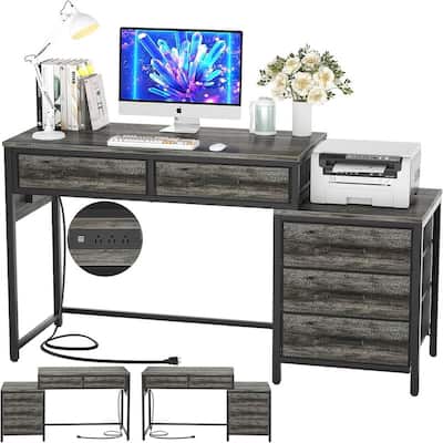 Sturdy Writing Table with File Cabinet Printer Stand - 52"D x 17.7"W x 29.3"H