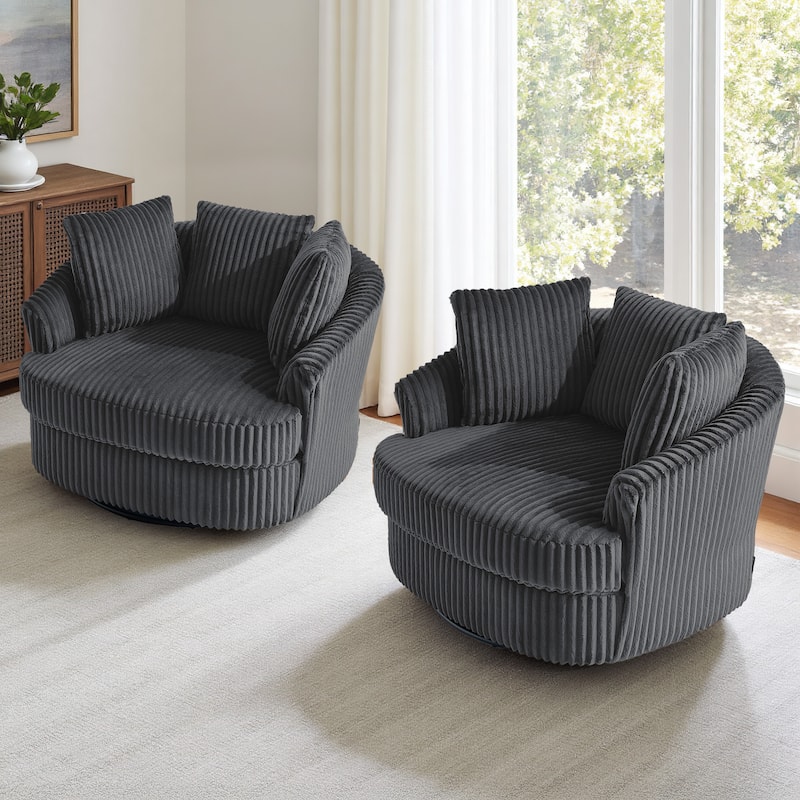 DREAMSIDEA 2 Set Recessed Arm Slipcovered Swivel Barrel Chair - Dark Gray