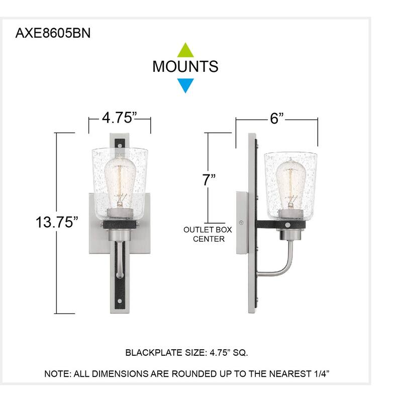 Axel 1-Light Brushed Nickel Wall Sconce with Clear Seeded Glass - Brushed Nickel