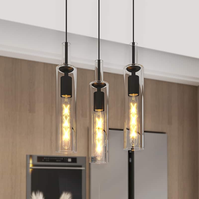 3 Pack Black Pendant Lights Kitchen Island (No Bulbs), Glass Pendant Light Over Island, Industrial Pendant Light Fixtures - Black
