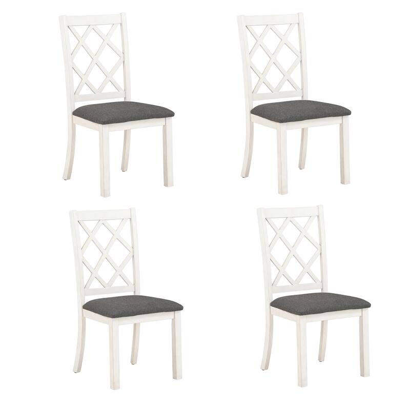 Solid Wood Round Dining Table Set with Upholstered Chairs, 5-Piece