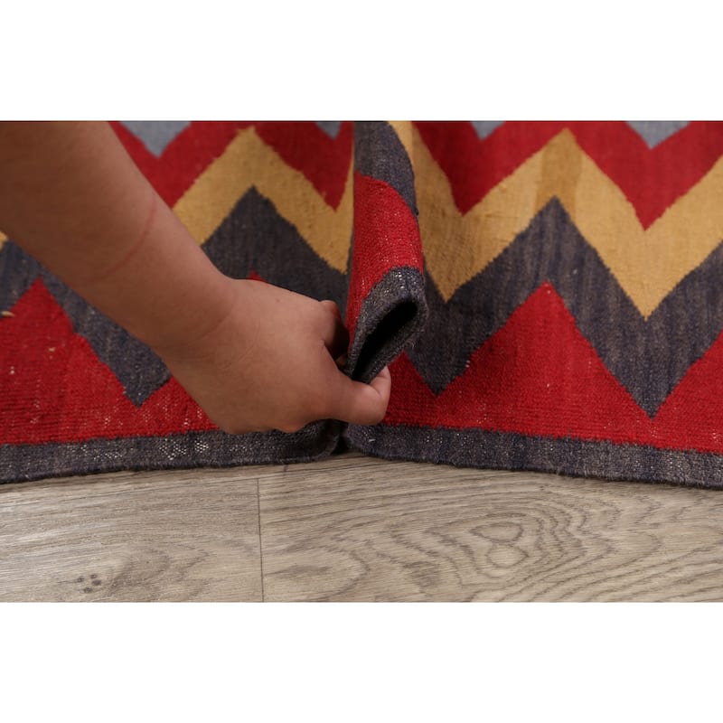 Geometric Chevron Kilim Oriental Kitchen Area Rug Wool Hand-woven - 3'1" x 6'3"