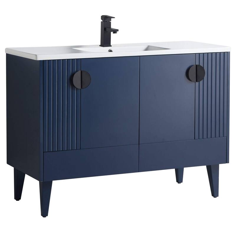 Venezian 48-inch Bathroom Vanity Set - One Sink - Navy Blue - Black Handles