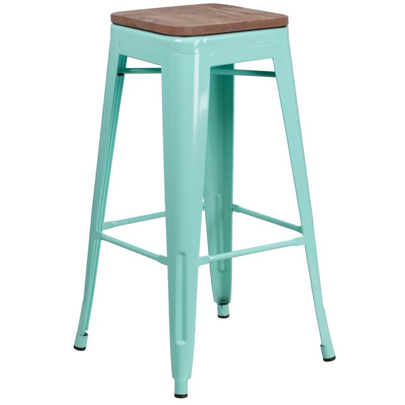 30" High Backless Barstool with Square Wood Seat