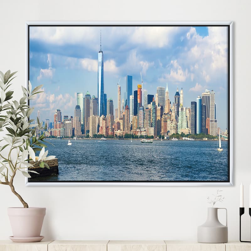 Designart "Lower Manhattan Skyline Panorama" Cityscape Framed Canvas Art Print