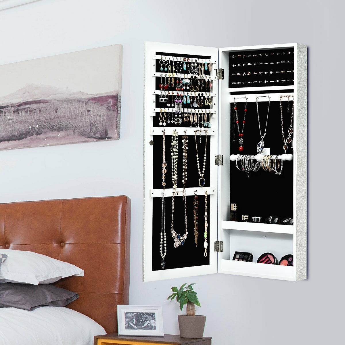 Shop Gymax Jewelry Cabinet Wall Mounted Mirrored Armoire Storage