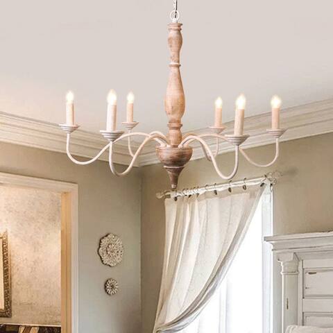 Farmhouse Distressed Wood French Country Drum Chandelier - 27.5*27.5*23.6H