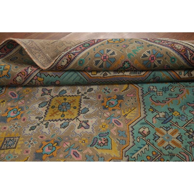 Hand Knotted Oriental 100% Wool Carpet Traditional Floral Navy Blue & Blues Tabriz Area Rug - 9' 6'' X 6' 9''