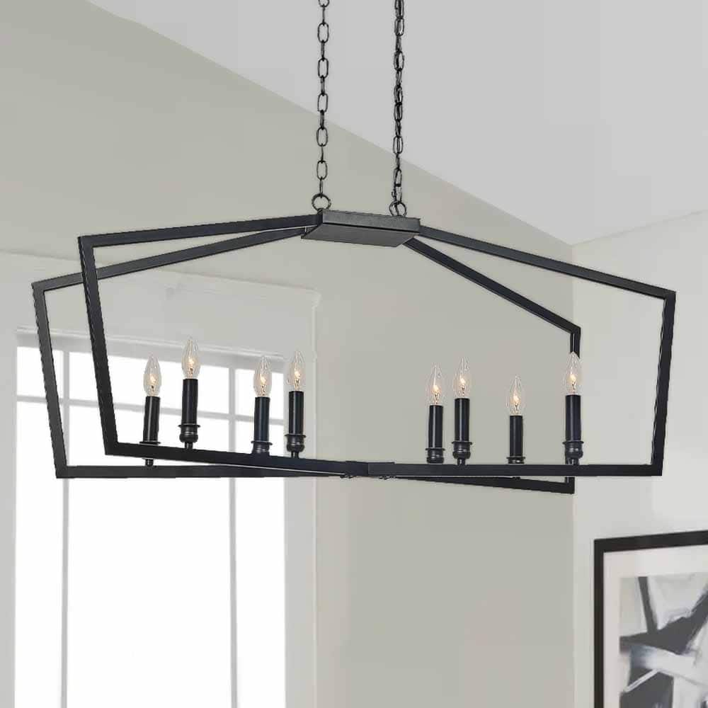 42" Black 8 Light Linear Island Pendant