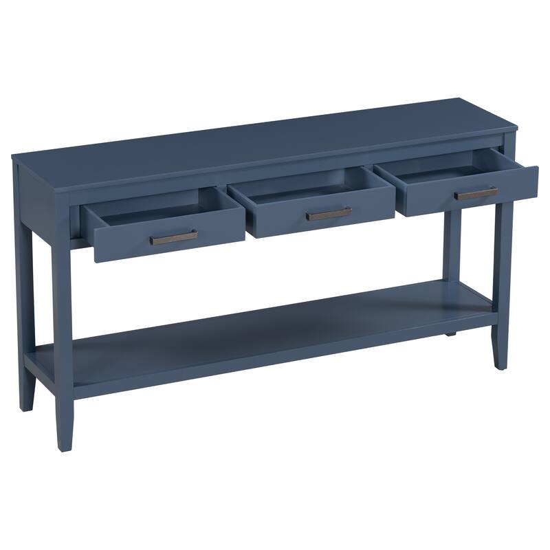 59.1" Wooden Entryway Console Table with 3 Drawers and Open Shelf
