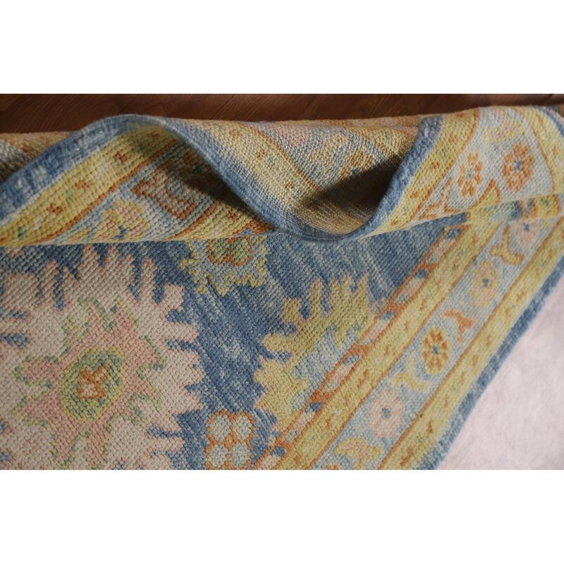 Vegetable Dye Oushak Turkish Runner Rug Hand-knotted Wool Carpet - 3'1"x 10'8"