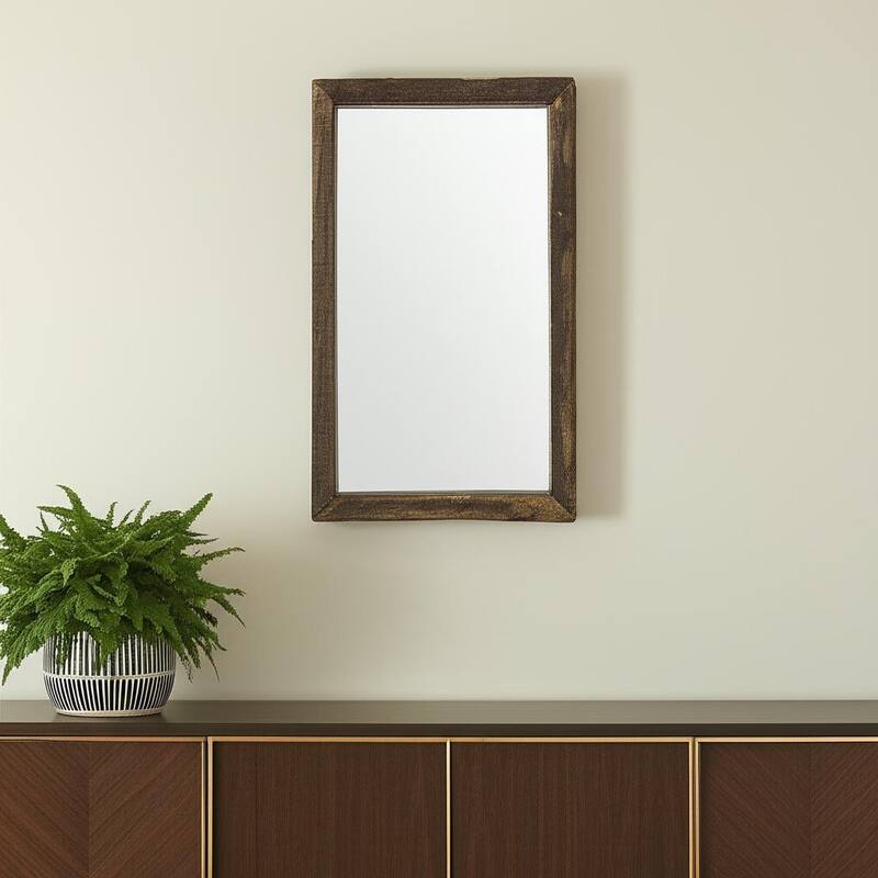 HomeRoots 18" Brown Solid Wood Framed Accent Mirror - 12.00 in. x 18.00 in. x 2.00 in. - 12.00 in. x 18.00 in.  x 2.00 in.