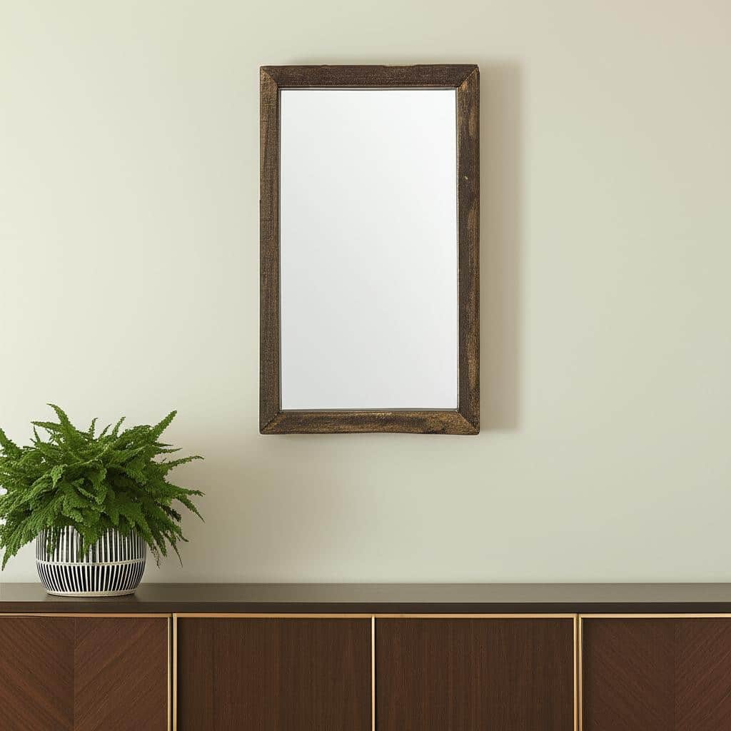 HomeRoots 18" Brown Solid Wood Framed Accent Mirror - 12.00 in. x 18.00 in. x 2.00 in.