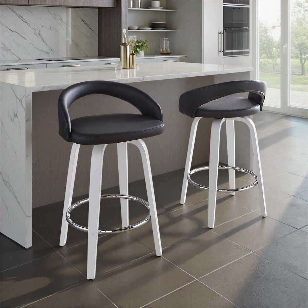 Porch & Den Stavenger Upholstered 26" Fixed-Height Counter Stool with White Bent Wood Legs - Set of 2