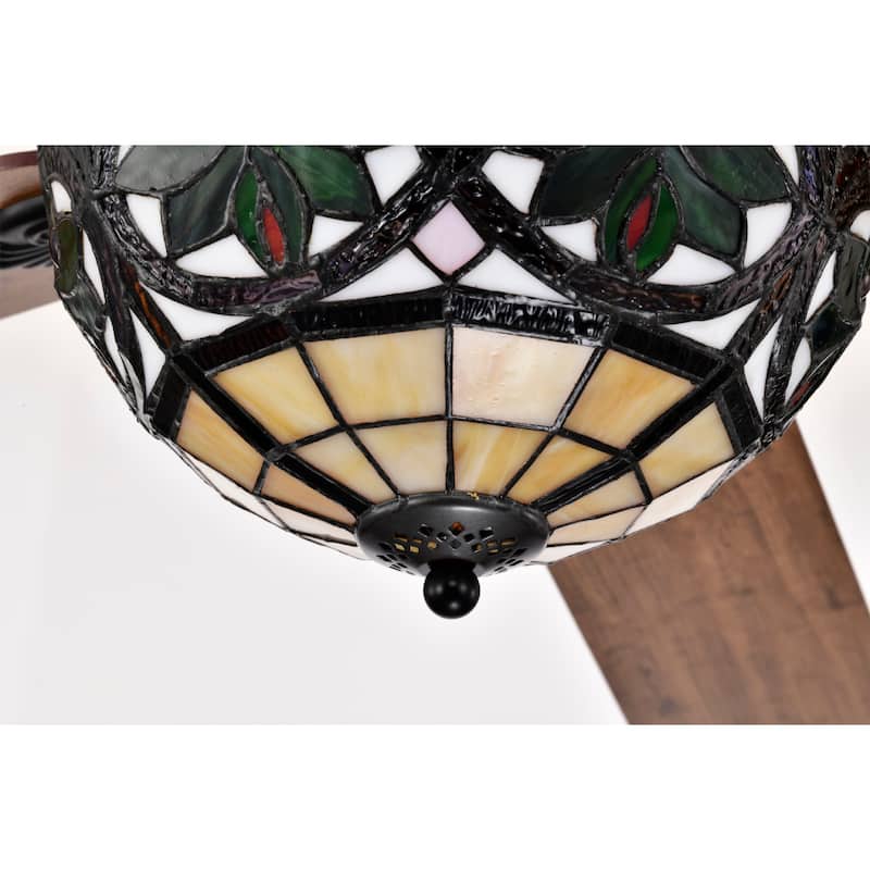 Peacoo 52-Inch Flushmount Lighted Ceiling Fan Ivory Leaf Berry Tiffany Glass Lamp Black Finish