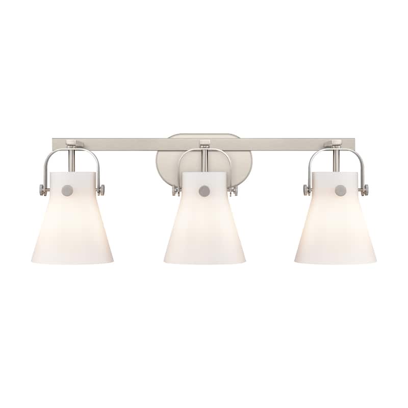 Innovations Lighting 423-3W-10-27 Pilaster II Cone Vanity Pilaster II - Satin Nickel / Matte White