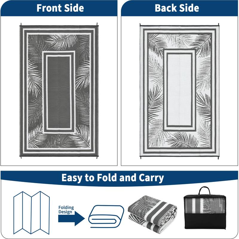 Outdoor Rug Waterproof Plastic Straw Rug Portable Camping Rug Leaves Pattern Outdoor Carpet for RV Porch Deck Camper