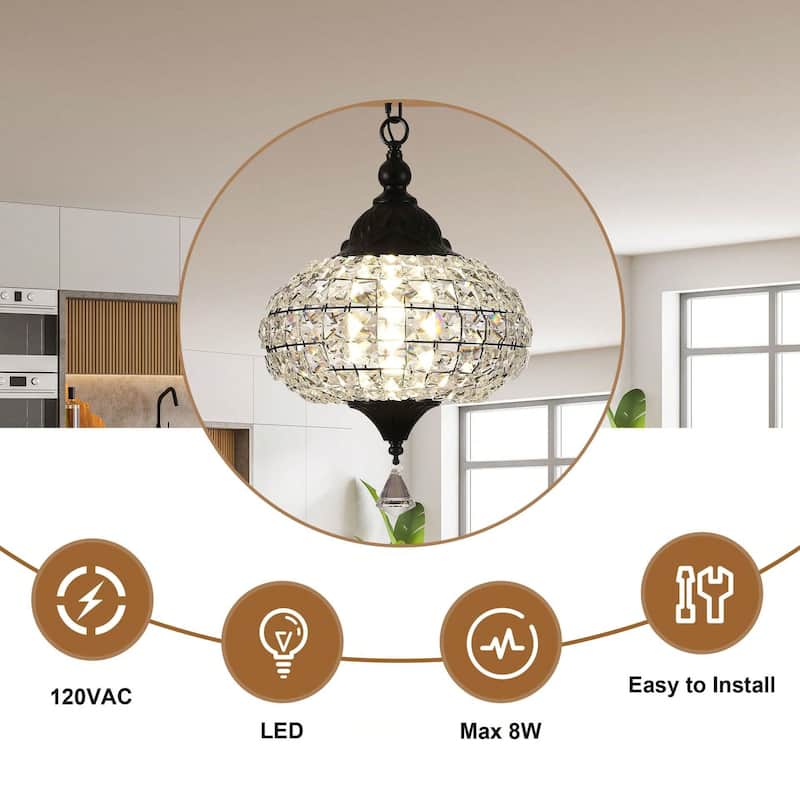 Cusp Barn Retro French 1-Light Globe Crystal LED Chandelier Kitchen Island Pendant Light for Dining Room