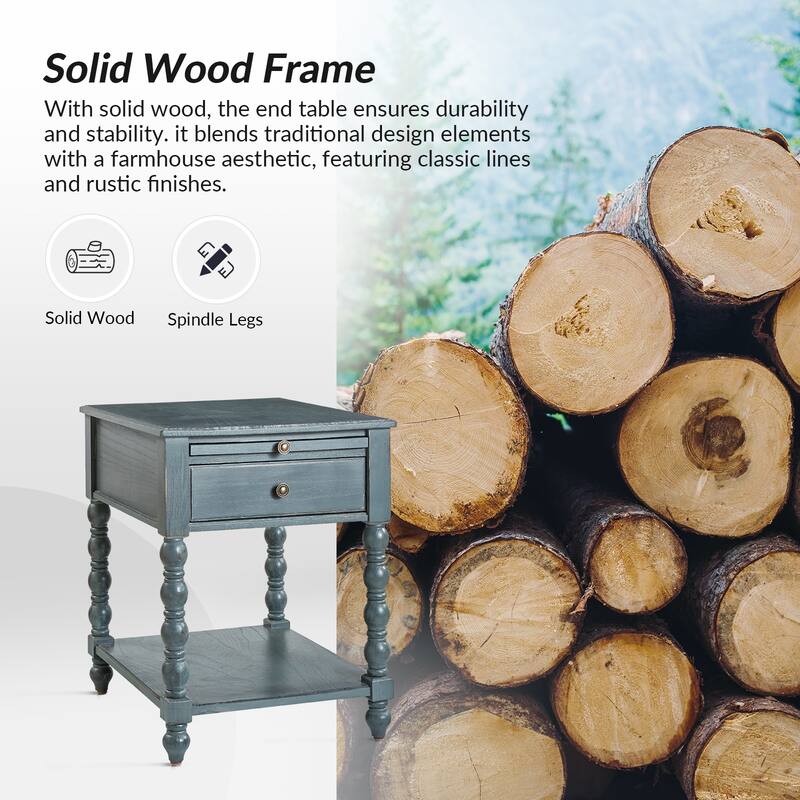 Eric Traditional 26" Tall Solid Wood End Table with USB by HULALA HOME