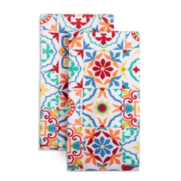 Fiesta Worn Tiles Kitchen Towel Set, Set of 2 - 16"x28" - Orange/Blue/Yellow