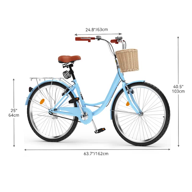 24 Inch Beach Cruiser Bike for Women - 1 Speed Commute Bike for Adults - Womens Bicycle with Adjustable Seat in Light Blue