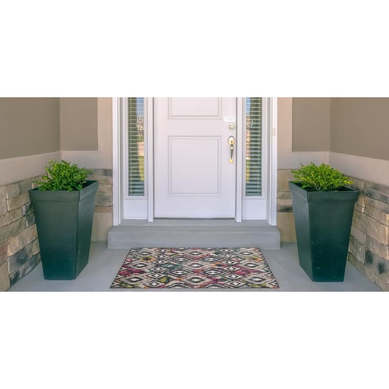 Indoor/Outdoor Water Resistant Panama Aqua & Orange Washable Area Rug - 2' x 3'
