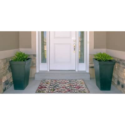 Indoor/Outdoor Water Resistant Panama Aqua & Orange Washable Area Rug - 2' x 3'