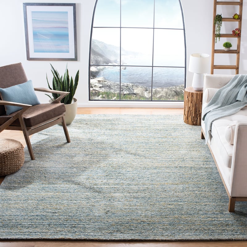 SAFAVIEH Handmade Himalaya Deco Frame & Contemporary Solid Ivory Wool - 9' x 12' - Blue/Olive - Runner/Rectangle