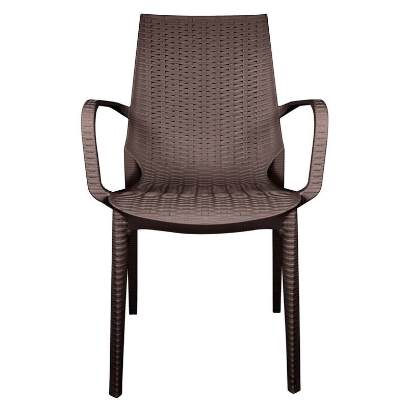 Kent Modern Outdoor Stackable Rattan Style Patio Dining Chair in Weave Design Side Armchair - 35" Height