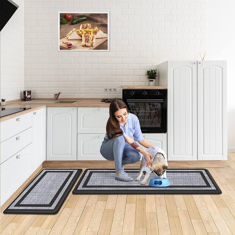 2 PCS Kitchen Mat Cushioned Anti-Fatigue Non-Skid Waterproof Rugs - 17.3x47 - 17.3x47 - Black
