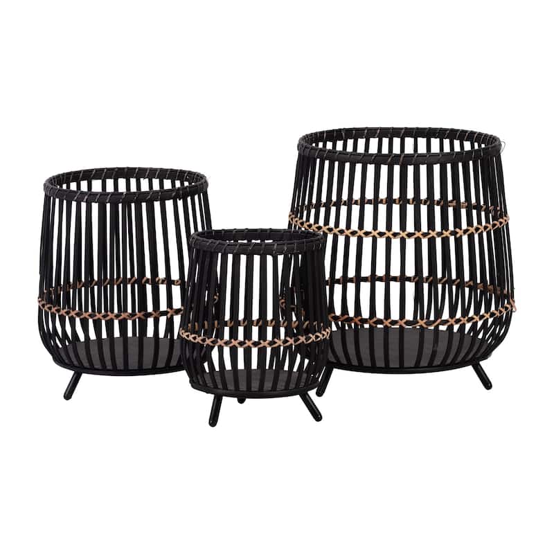 10/14/17" Bamboo Footed Planters,Set of 3
