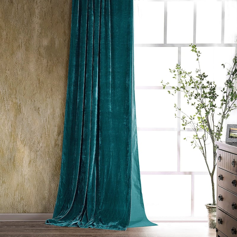 HiEnd Accents Stella Faux Silk Velvet Romantic Western Lined 1 Piece Curtain, 48"x108" - Teal
