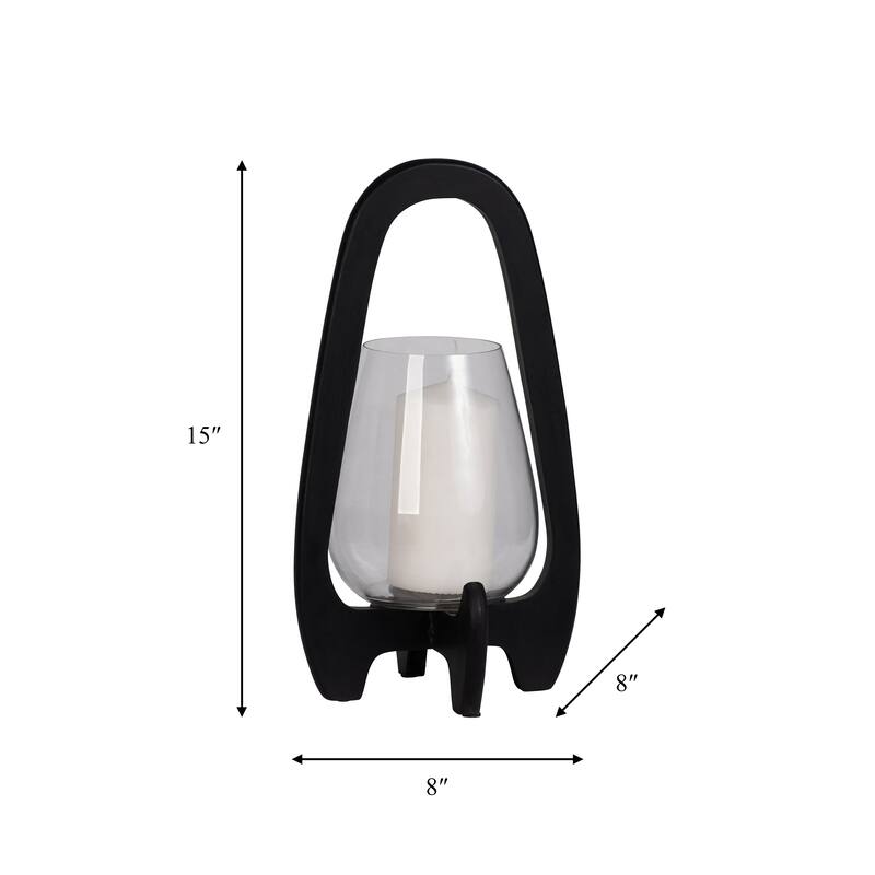 Glass Hurricane Lantern with Wood Handle - Black, 15 in. - 15.0"