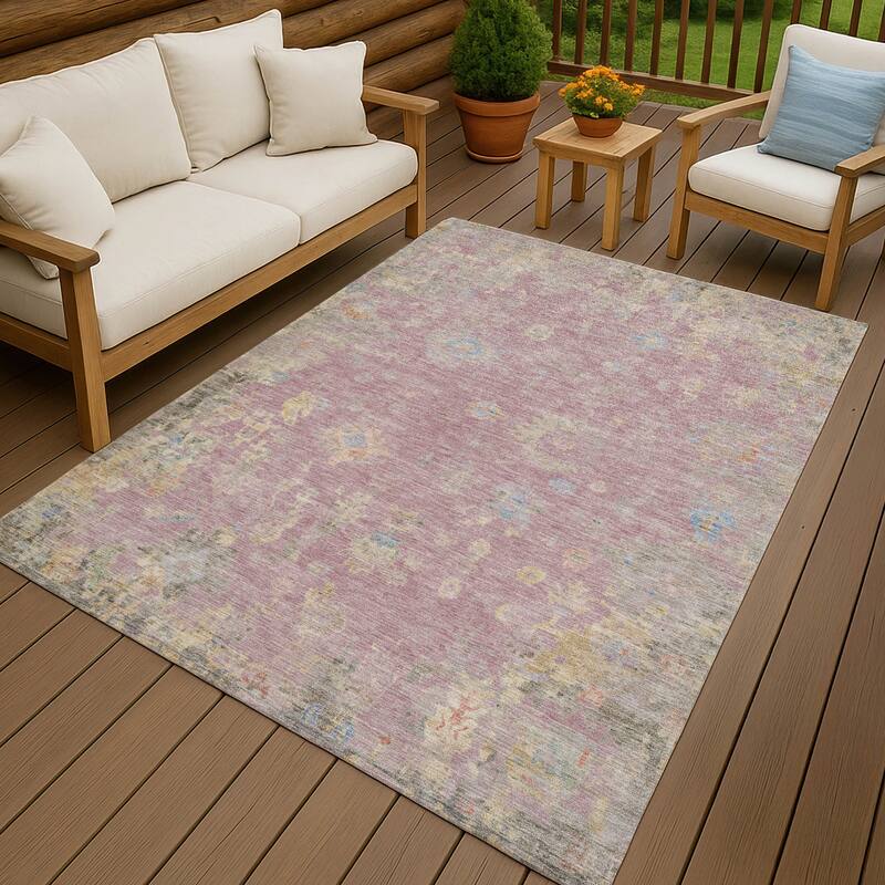 Machine Washable Indoor/ Outdoor Vintage Traditional Chantille Rug