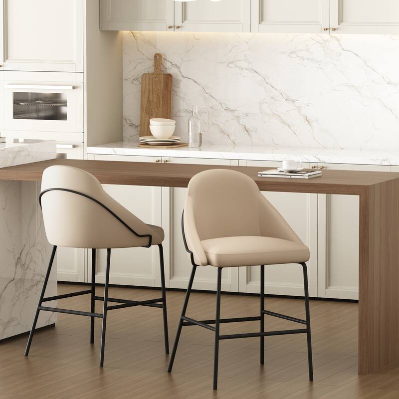 Manhattan Comfort Gracie Leatherette Counter Bar Stoool with Steel Legs - Set of 2 - Tan Black - Counter Height