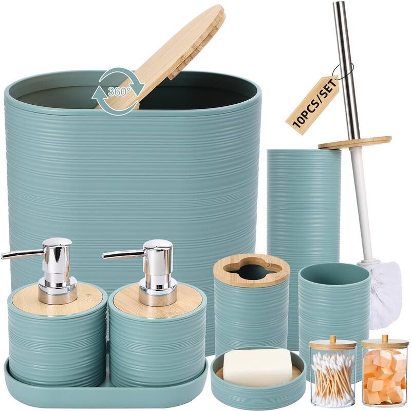 Bathroom Accessories Set with Trash Can - 1 x 1 x 1 - Light Blue