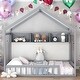 preview thumbnail 7 of 9, Wooden Full Size House Bed with Roof and Storage Shelf, Kids Bed with Fence, White