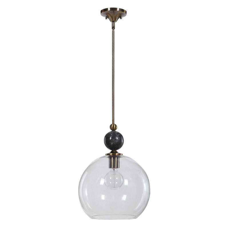1-Light Glass Globe Ceiling Pendant - 19" - Black and Clear