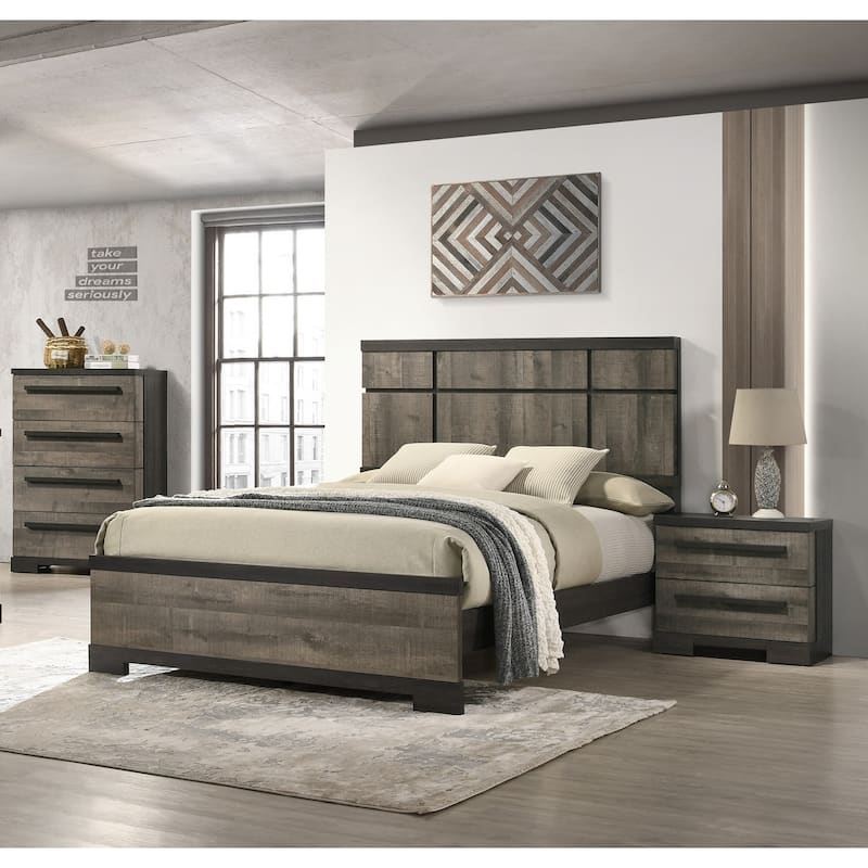 1pc 2-Drawer Nightstand Brown Gray Finish Wooden