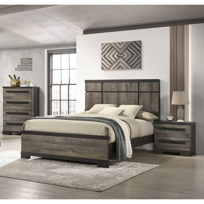 Brown Gray Wooden Nightstand with 2 Drawers