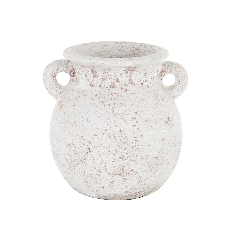 Cream Ceramic Antique Style Textured Pot Decorative Vase with Handles