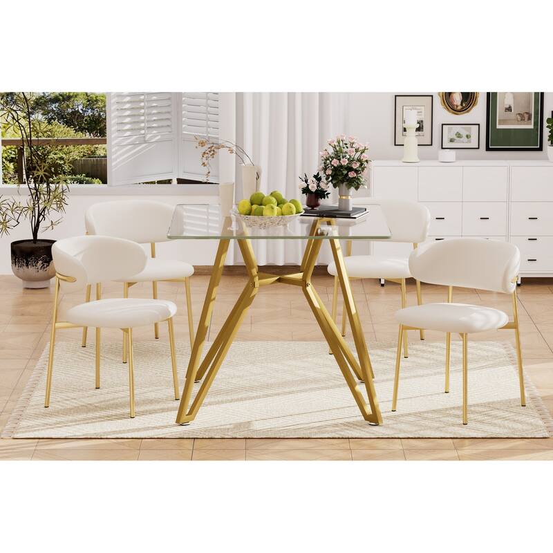35.4-Inch Square Tempered Glass Dining Table - For 2-4 People, Space-Saving Small Kitchen Dining Table - Gold