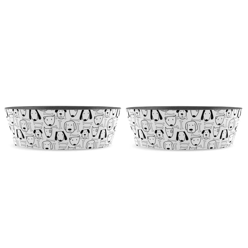 Abode Homewares Friendly Faces Planta Pet Bowl - White - Set of 2 - Medium